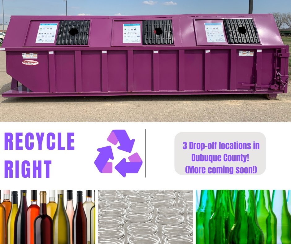 The Agency has 3 drop-off locations in Dubuque County (3 more coming soon) where residents can drop off their glass for recycling. Learn more at dmaswa.org/glass