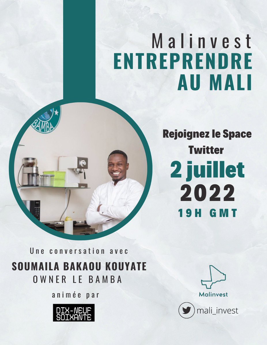 dixneufsoixante's tweet photo. RSVP pour notre prochain space #Maliinvest avec @LEBAMBA223 

Il nous parlera des ses débuts et des challenges liés à l’entrepreneuriat au Mali. 

Lien👇🏽
https://t.co/Ovt0v4gmxK

Share 🙏🏽 https://t.co/KMM45QouCe