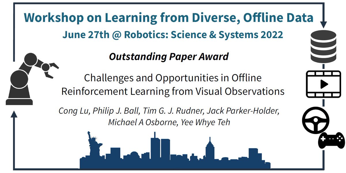 cong_ml's tweet photo. Delighted that our paper won the *Outstanding Paper Award* at #LDOD at #RSS2022!🥳 Thanks to the organizers for an amazing event!
Paper + Code + Data:
https://t.co/N6MnFIyfdc
Joint with my amazing collaborators🥰: @philipjohnball @timrudner @jparkerholder @maosbot @yeewhye https://t.co/5a1Y1SfXhm