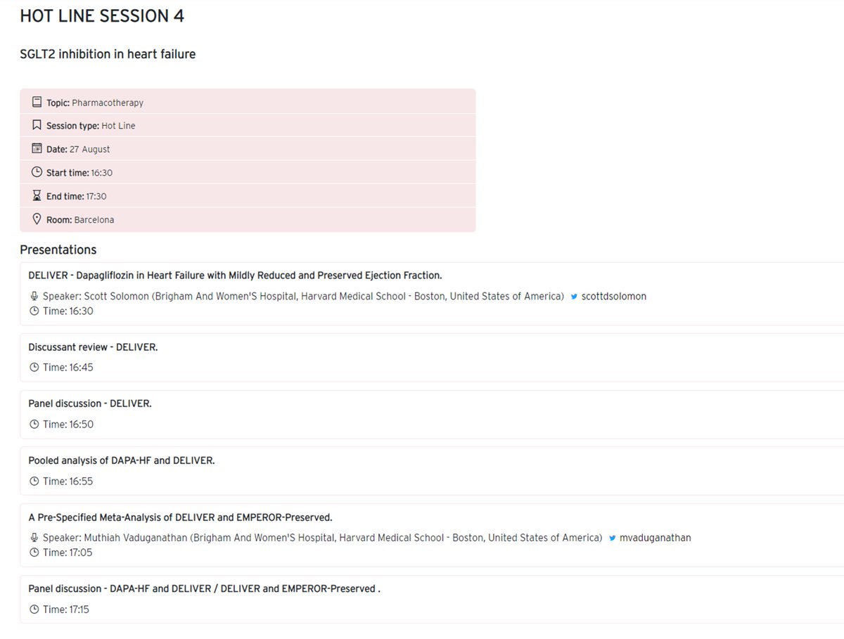 #ESCCongress 2022 #LBCT Lineup Announced!

#DELIVER to be headlined in an entire Hotline Session  with 3 main presentations on Sat Aug 27:

🔥 Main #DELIVER Results 
🔥 #DELIVER + #DAPAHF Pooled across #LVEF 
🔥 #DELIVER + #EMPERORPreserved Meta-Analysis

escardio.org/Congresses-&-E…