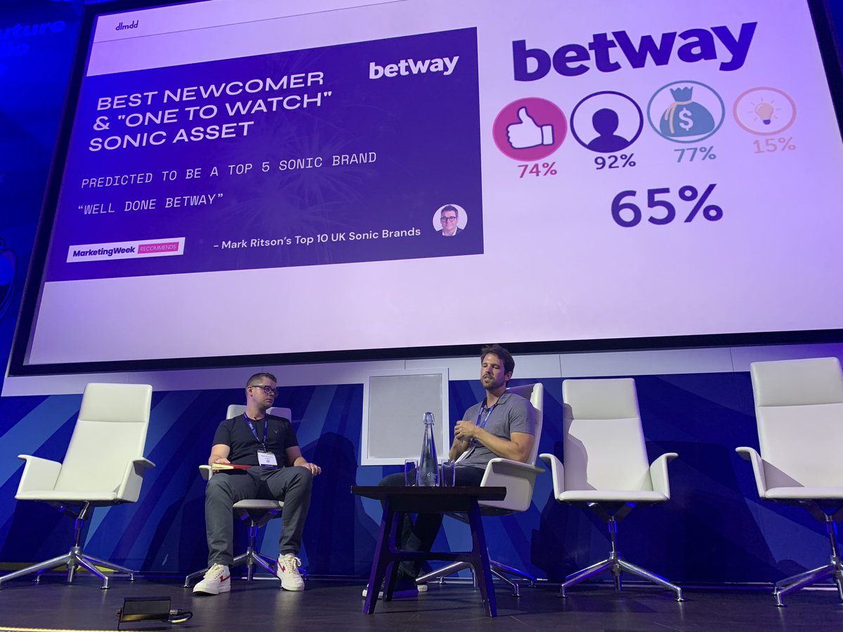 Tom Morrell <a href="/betway/">betway</a> and <a href="/maxdelucia/">Max</a> of DLMDD on stage discussing Betway’s new sonic branding 🔊 #FoAudio