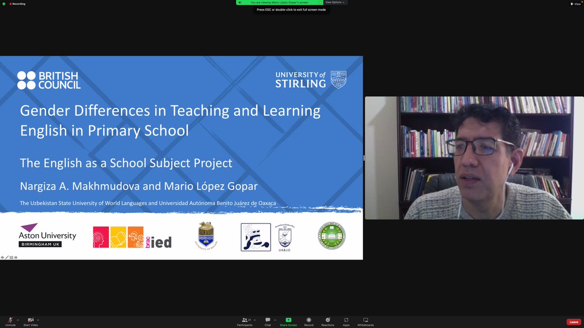 Our second webinar is taking place now, focusing on gender differences in teaching and learning English in primary schools, with Professor Mario López Gopar