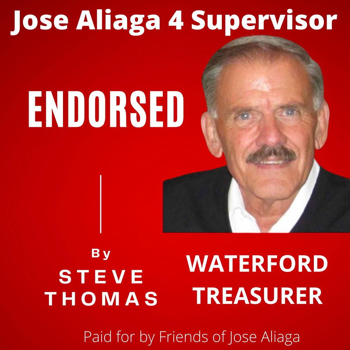 Aliaga7Jose's tweet photo. Proud to have received Waterford Treasurer Steve Thomas ’s Endorsement. #WinJoseWin https://t.co/cZ8WfeKuC1