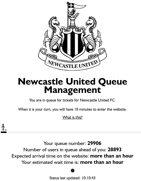 DomScurr's tweet photo. The number of #NUFC fans 'queuing' for 1,000 season tickets is more than the total capacity of four Premier League grounds 🤯

Absolute madness. Good luck to everyone trying to get a ticket! https://t.co/1ButTbmWeG