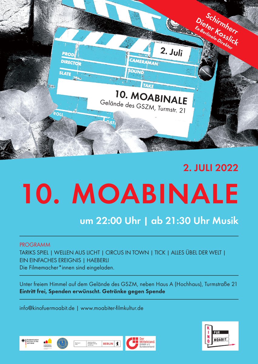 Freiluftereignis mit Kurzfilmen von Student*innen - KINO für MOABIT präsentiert die 10. Moabinale!
moabiter-filmkultur.de/formate/moabin…