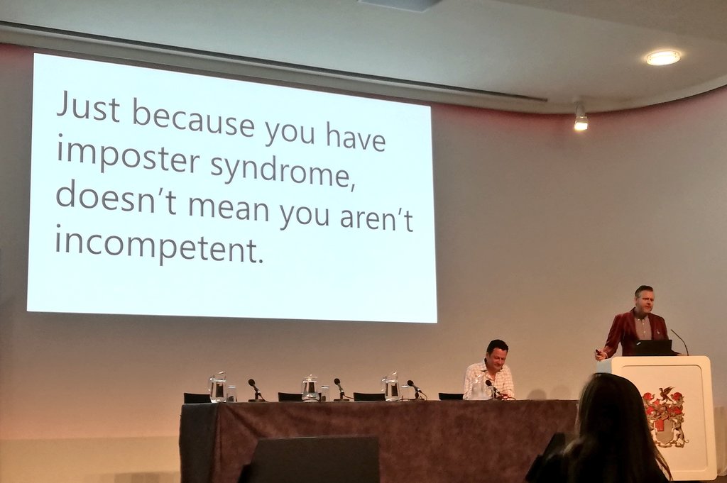 BritishNeuro's tweet photo. "Just because you have imposter syndrome, doesn't mean you aren't incompetent". - The uncomfortable topic of how #openscience exposes our fallibility tackled by @lakens at #DBFest. https://t.co/FYEPqZvfrY