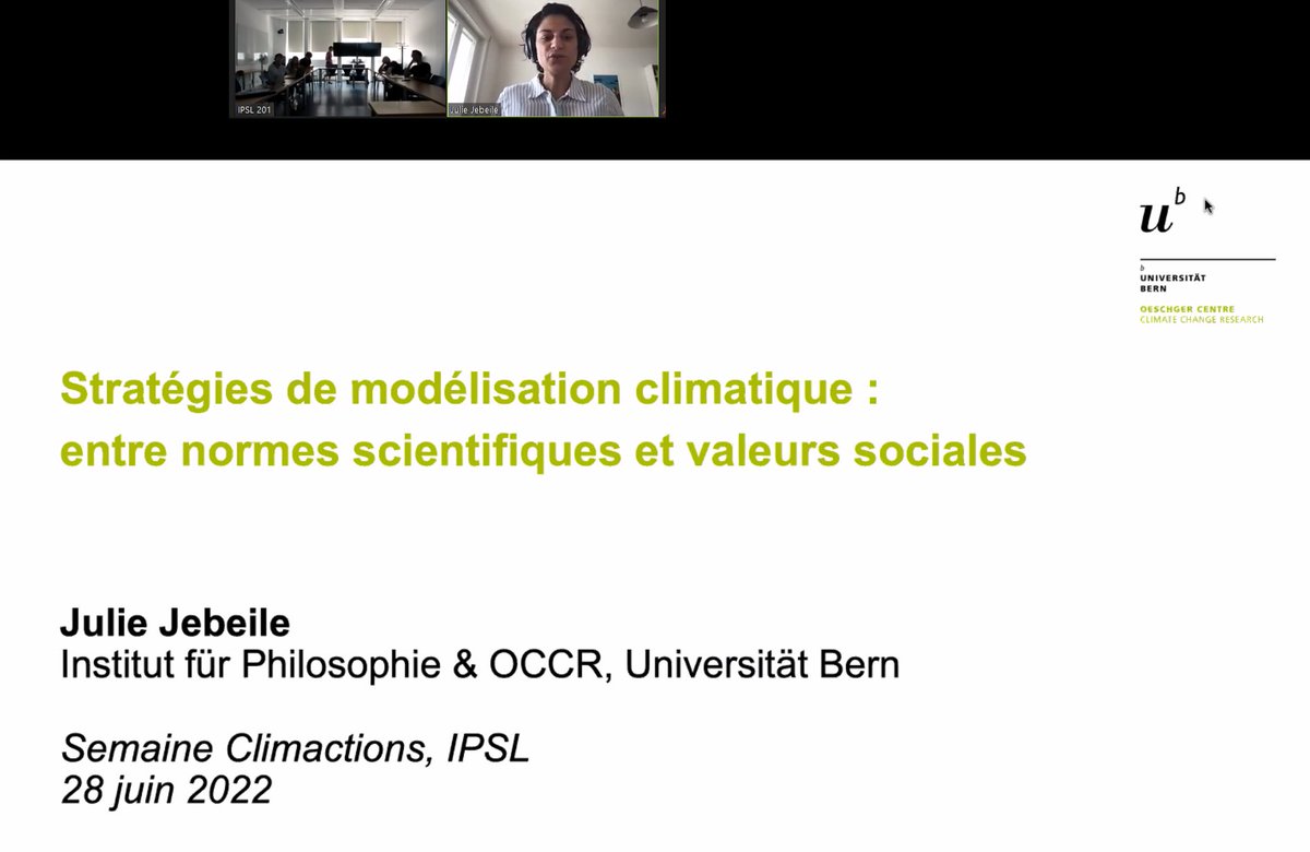 [🗓️ 27 juin-1er juillet 2022 #SemaineClimActions_IPSL
Quand les laboratoires de l'@IPSL_outreach
 s'engagent !]
'Stratégies de modélisation climatique : entre normes scientifiques et valeurs sociales' Avec @JulieJebeile 
Institute für Philosophie @unibern