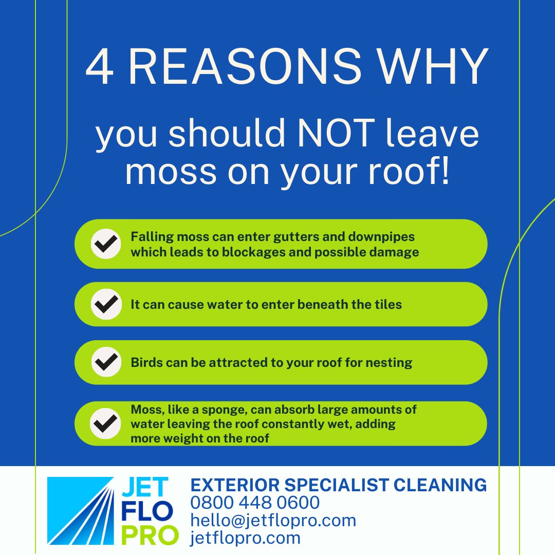 JetFloPro's tweet photo. Moss on your roof can lead to problems! We don't just scrap off the moss, we clean the roof using specialist methods and techniques. Contact us for a free quote! #roofcleaning #mossremoval #exteriorcleaningspecialists #exteriorcleaning #residentialcleaning #commercialcleaning https://t.co/GPABalz3LZ