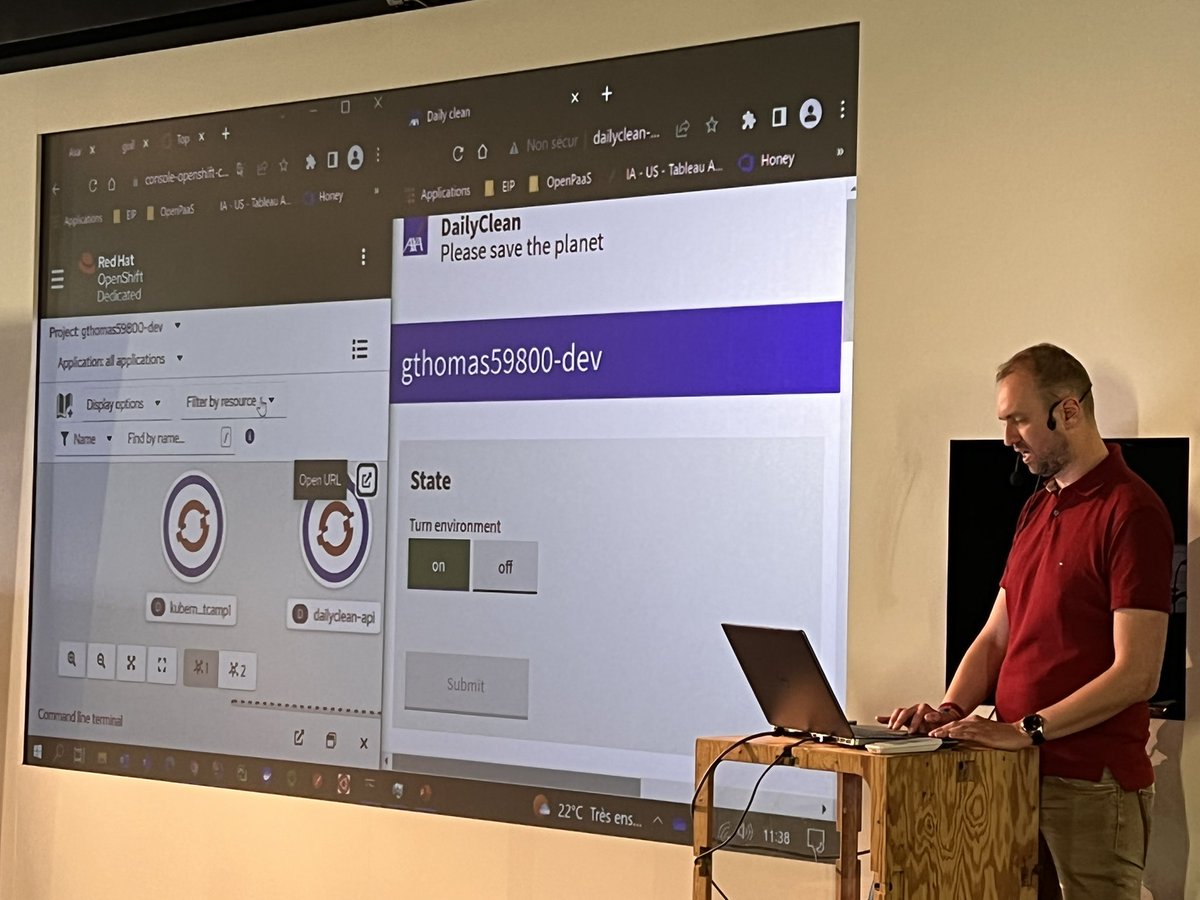 Conférence sur DailyClean: une application <a href="/QuarkusIO/">Quarkus</a> au service de la planète par <a href="/gthomasIT/">Guillaume Thomas (aka Chups)</a> au DevNation day. <a href="/RedHatFrance/">Red Hat France</a> <a href="/rhdevelopers/">Red Hat Developer</a> #GreenIT #openshift #quarkus