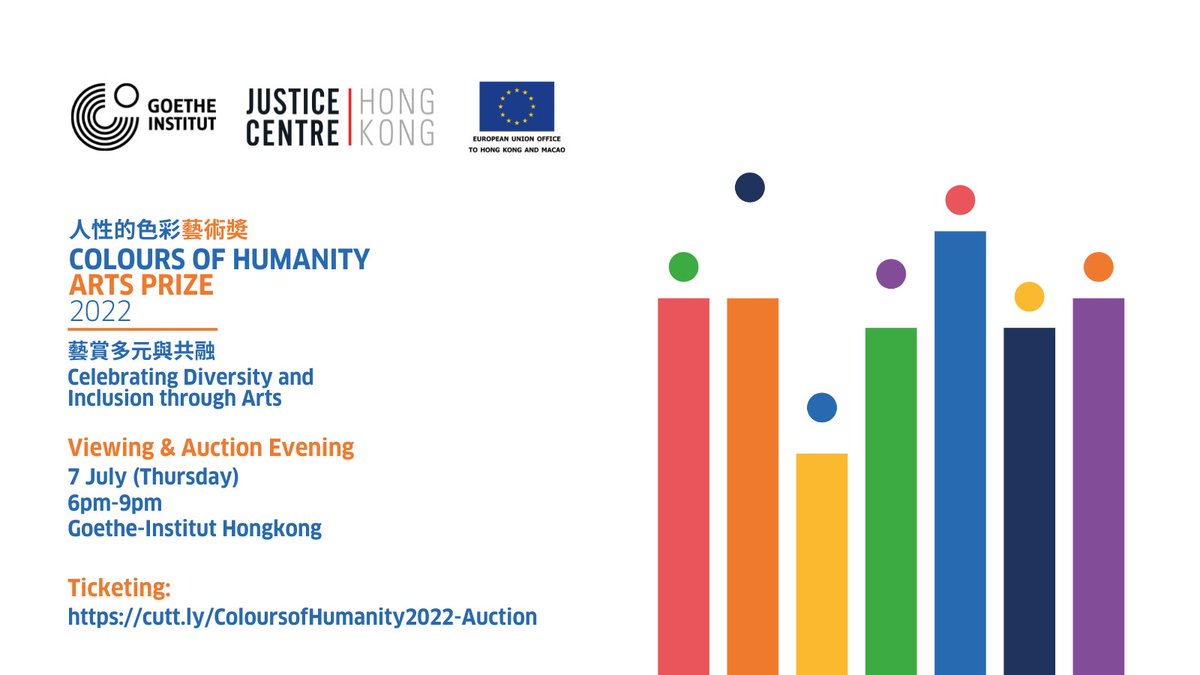 justicecentrehk's tweet photo. 𝐓𝐡𝐞 𝐀𝐫𝐭𝐬 𝐏𝐫𝐢𝐳𝐞 𝐀𝐮𝐜𝐭𝐢𝐨𝐧 𝐄𝐯𝐞𝐧𝐢𝐧𝐠 𝐫𝐞𝐭𝐮𝐫𝐧𝐬 𝐟𝐨𝐫 𝟐𝟎𝟐𝟐!

The Colours of Humanity Arts Prize 2022 is co-hosted by @justicecentrehk and the @EUinHKandMO, and supported by the Goethe-Institut Hongkong.

Details &amp; ticketing: https://t.co/L4I8LrH4nh https://t.co/EKzPwk0750