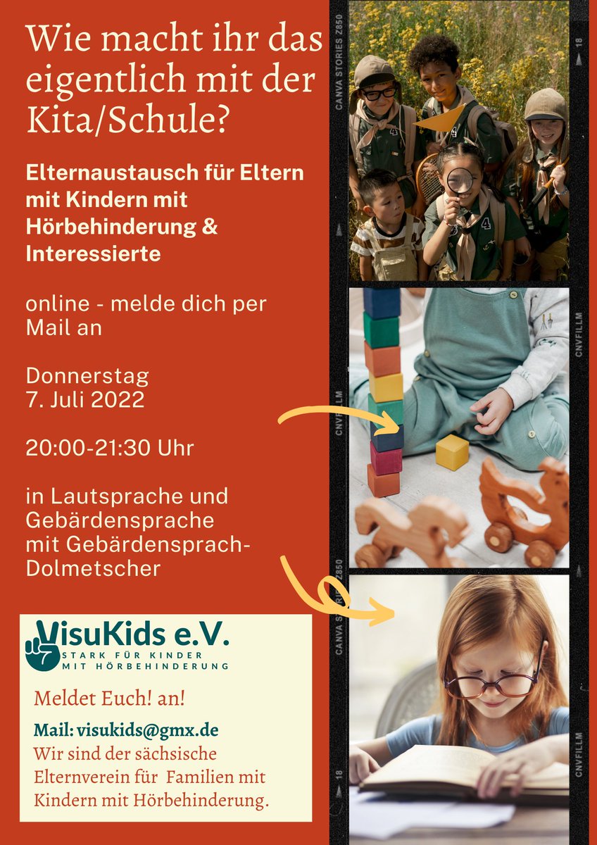 VisuKids's tweet photo. Am 07.07.2022 um 20:00 Uhr schon was vor? Wir wollen mit Euch in den Austausch kommen zu Euren Erfahrungen mit hörbeeinträchtigten Kindern in Kindergarten und Schule! Inkl. #DGS-Dolmetscher. Anmeldung erforderlich. https://t.co/otsFrPMRU2