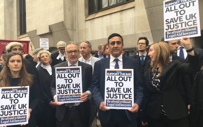 Criminal Barrister in England &amp; Wales protesting against the poor state of legal-aided Justice.Sometimes it makes you wonder what is worse: complete lack of legal aid in most developing countries (so everyone knows where they stand) or under-funded legal aid  available to  few.