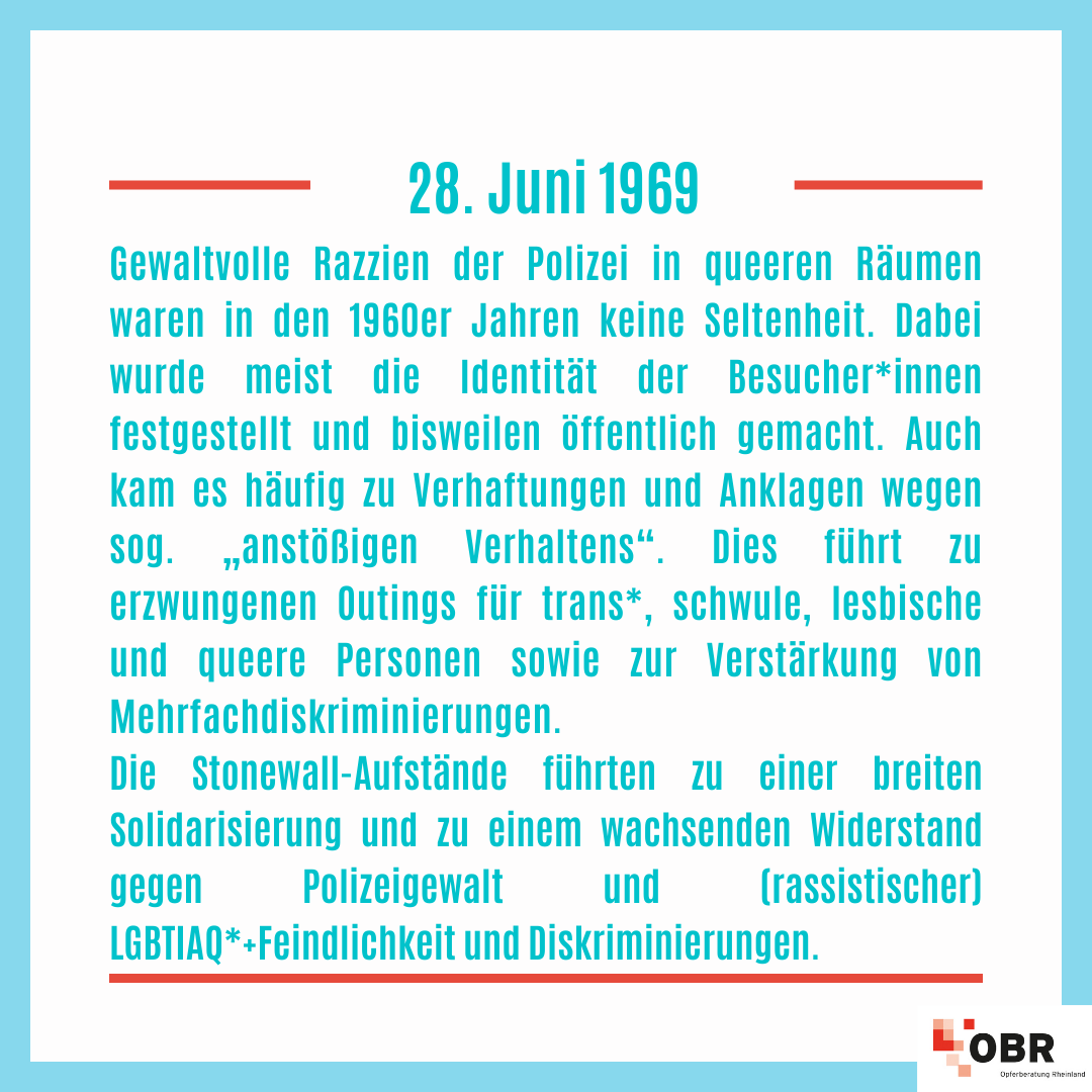 obr_rheinland's tweet photo. 🏳️🌈⚧️ #andiesemTag erinnern wir an die #Stonewall-Aufstände vom 28. Juni 1969, bei denen sich trans* Personen, Schwule, Lesben u. andere queere Menschen gg. Polizeigewalt, (rassistische) #LSBTIAQ*+Feindlichkeit u. Diskriminierungen in der Christopher Street in NY widersetzen. https://t.co/KjzZVOrak2