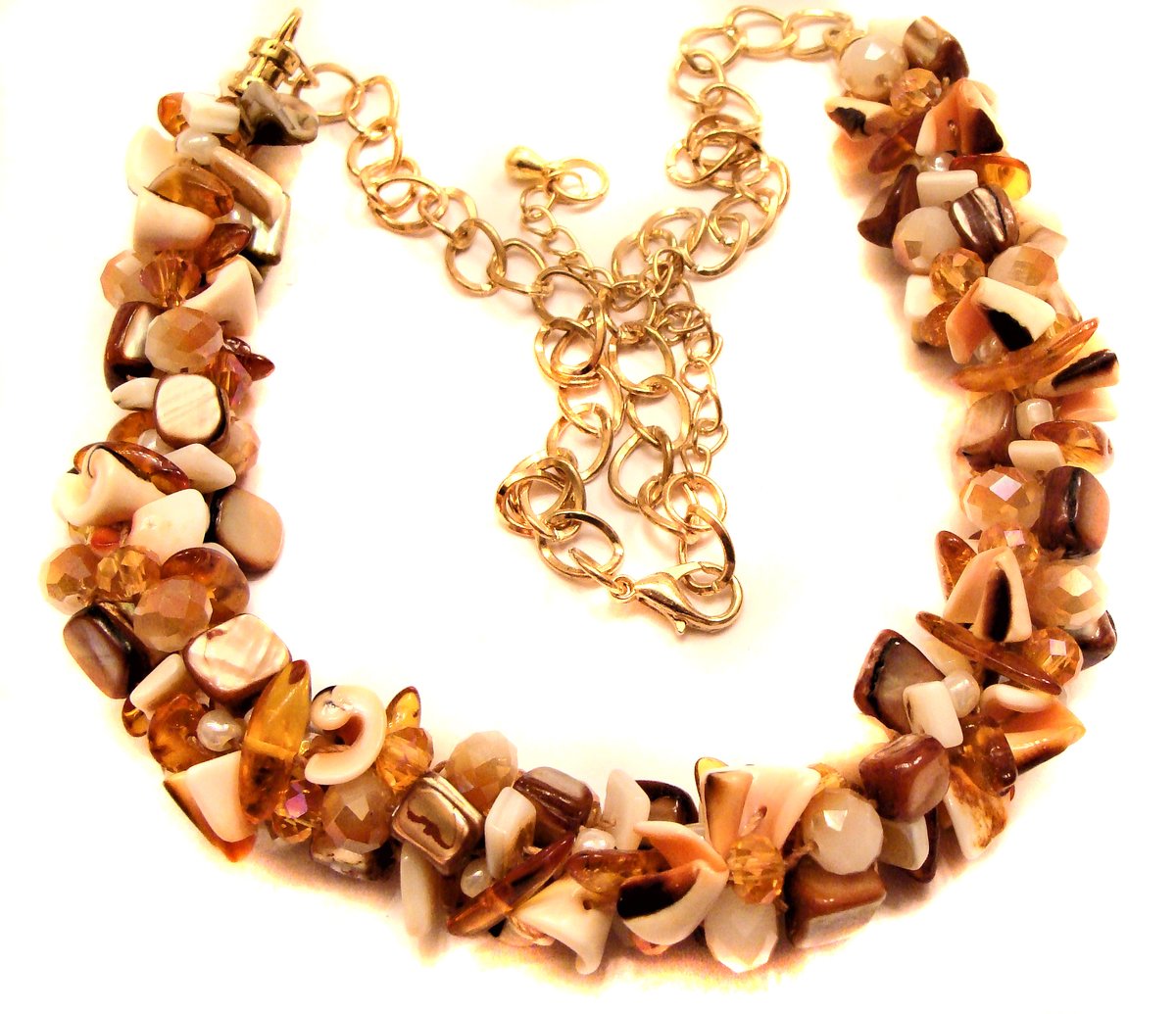 Amber Shells, Mother of Pearl and more Beaded Kumihimo Necklace: amazon.com/Shells-Mother-… #ambershells #beadednecklace #seashells #shellnecklace #motherofpearl #kumihimonecklace #kimihimojewelry #beachjewelry #goldchain #unique #OOAK #giftsforher #handmadeatamazon #amazonjewelry