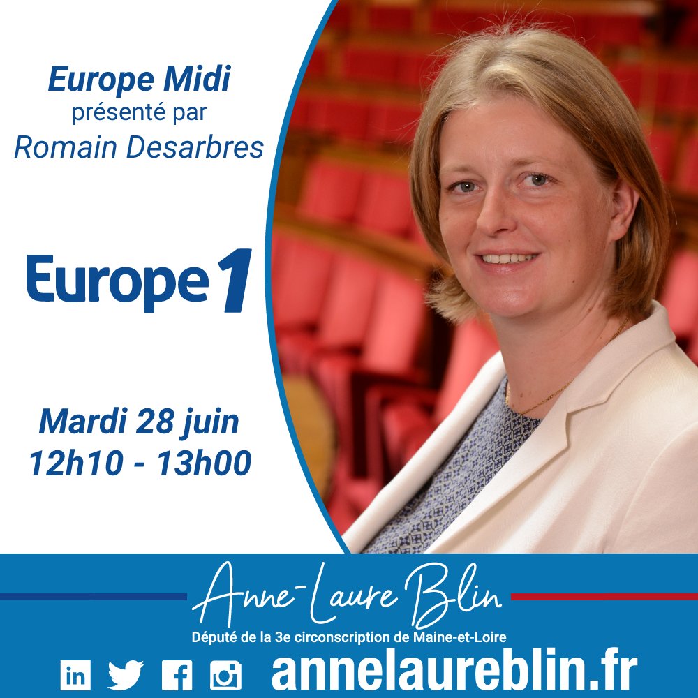 AnneLaureBlin's tweet photo. Retrouvez moi à partir de 12h10 dans l'émission de @Rdesarbres sur @Europe1 
@lesRepublicains @Republicains_An https://t.co/Stxs3wWwOQ