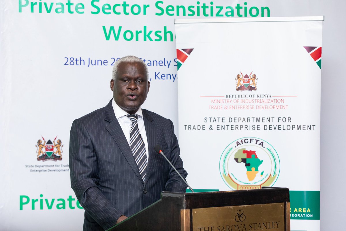 Kenya has called for the speedy conclusion of outstanding matters being negotiated at the AfCFTA to allow the private sector take advantage of the existing opportunities - Oliver Konje, Director of International Trade speaking on behalf of @IndustryKE CS @maina_betty at workshop.