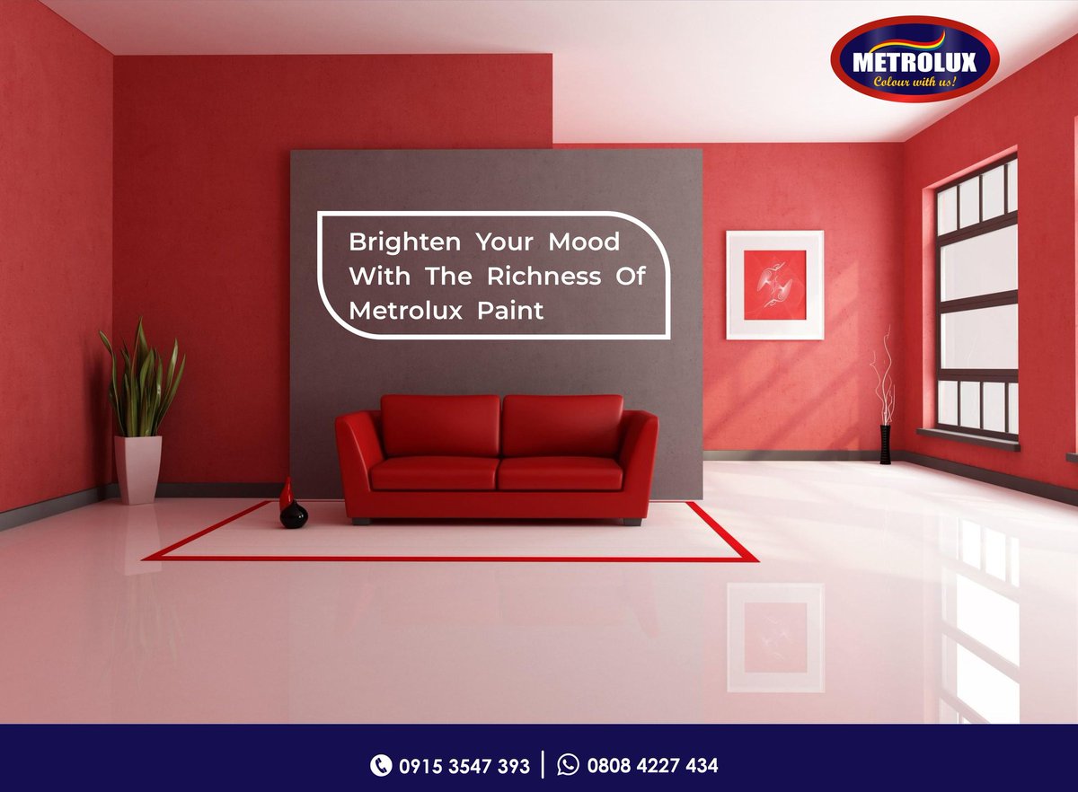 Metroluxpaint's tweet photo. Hello Metroluxers! 

Do you know that sprucing up your home with a fresh coat of Metrolux paint isn't just a chore? 
It's an opportunity to brighten your mood and instantly respond to nature's shifts. 

Get ready to be Impressed. Complete Satisfaction, guaranteed. 

#Colourwithus https://t.co/QHUlXqjyef