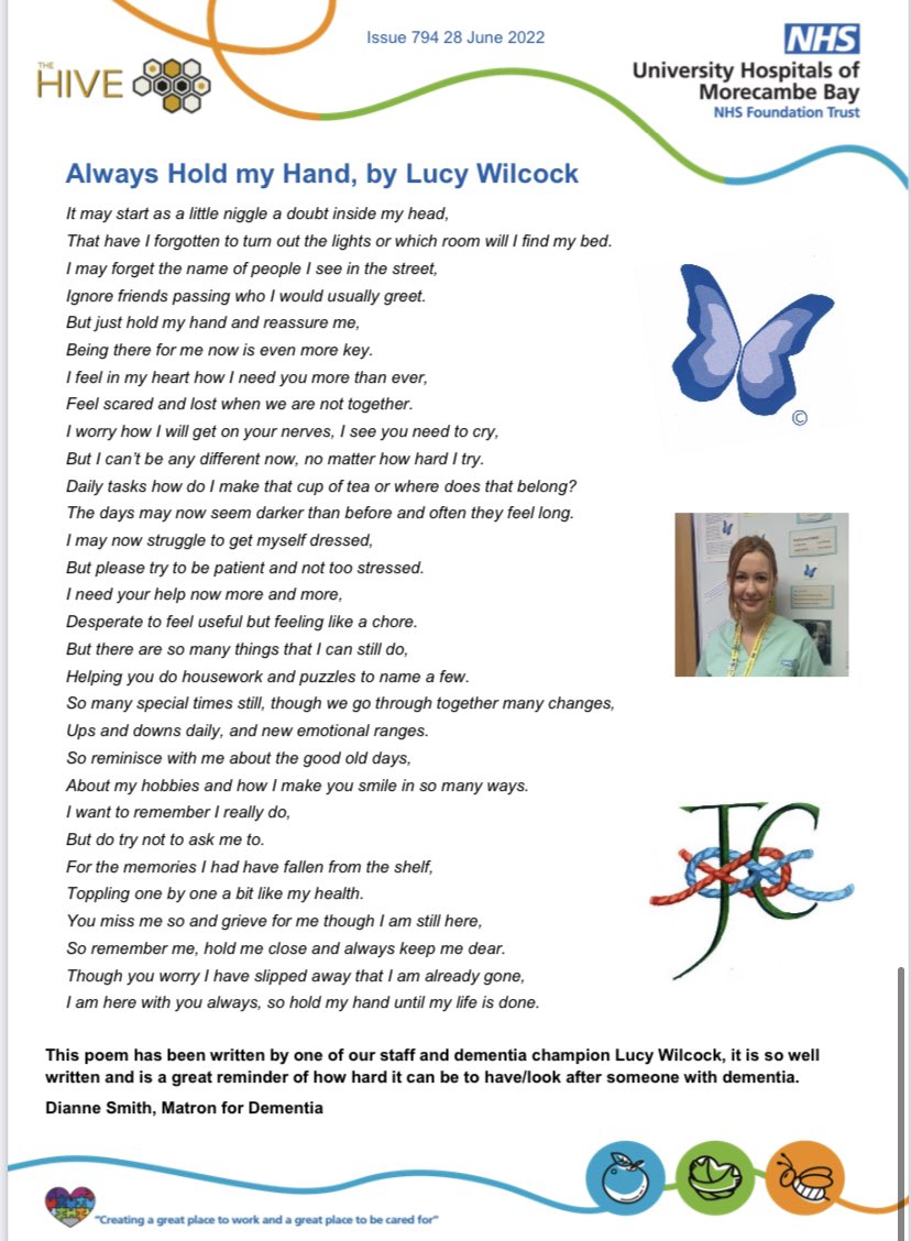 Thank you for sharing my poem <a href="/diannesmith65/">Dianne Smith</a> 🦋 <a href="/UHMBT/">MorecambeBayNHSTrust</a> <a href="/33Rli/">RLI Ward 33</a>