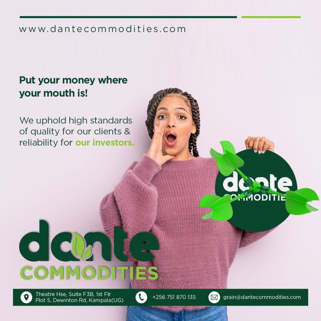 DCommoditiesUG's tweet photo. Put your money where your mouth is๐ฏ
We uphold high standards of quality for our clients & reliability for our investors๐งฐ
#DanteCommodities #InvestInGrain #Grain #GrainTime #GrainOclock https://t.co/AHy7N5RoUe