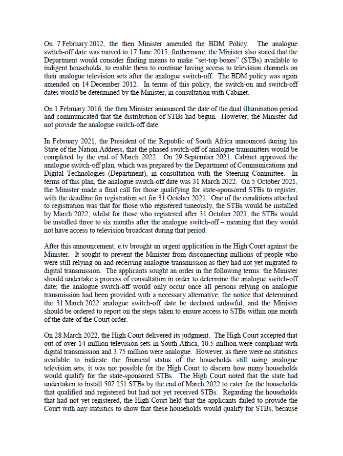 moxiiafrica's tweet photo. Analogue Switch Off Case @ConCourtSA  Judgment: 

The decision of the Minister of Communications and Digital Technologies not to give notice and take account of representations received on the analogue switch-off date is unlawful and is set aside.

#ASOcase #AnalogueSwitchOff https://t.co/aQmN0exBTi