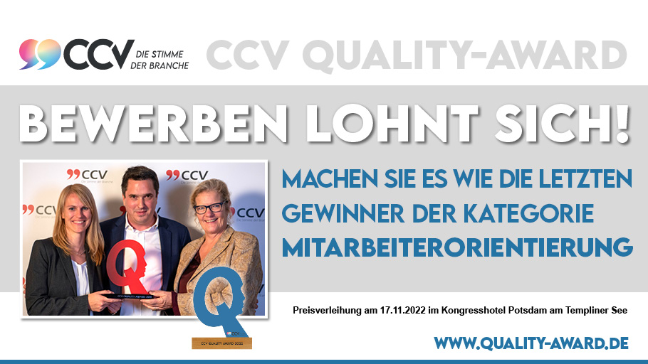 Bei Ihnen stehen die Beschäftigten im Fokus? Jetzt in der Kategorie Mitarbeiterorientierung um den Branchenpreis der Call- und Contactcenter-Wirtschaft bewerben! CCV Quality Award 2022!
cc-verband.de/verband/ccv-qu…
<a href="/DirkEgelseer/">Dirk Egelseer</a> <a href="/derstockmann/">Manfred Stockmann</a> <a href="/UlfGimm1/">UlfGimm</a> @siggsetAG #ccvevQA22