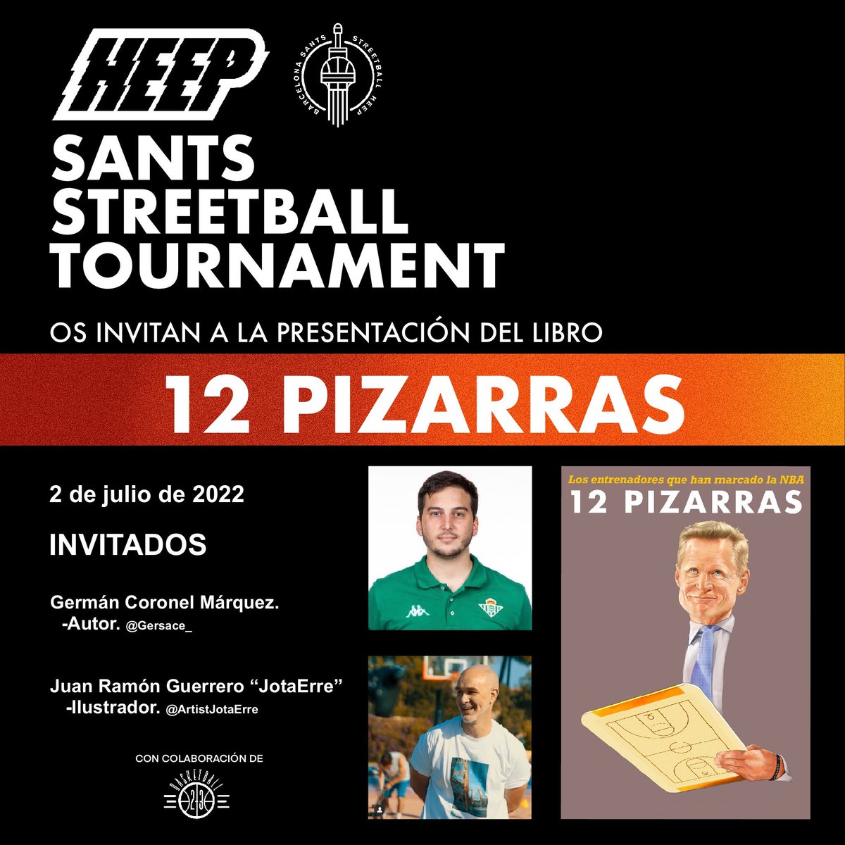 El próximo sábado 2 de julio JotaErre y yo estaremos en Barcelona, en @StreetballBS, presentando “12 Pizarras” durante el HEEP Tournament. Seréis más que bienvenidos. Esperamos ver muchas caras conocidas!