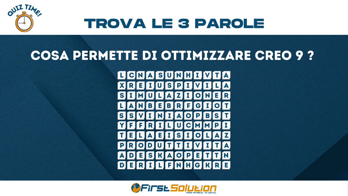 _FirstSolution_'s tweet image. Creo 9 è arrivato! Cosa permette di ottimizzare?
Trova le 3 parole nascoste!🔎

#FirstSolution #PTC #CAD #CREO9 #CREO #Progettazione #Ottimizzazione #Quiz