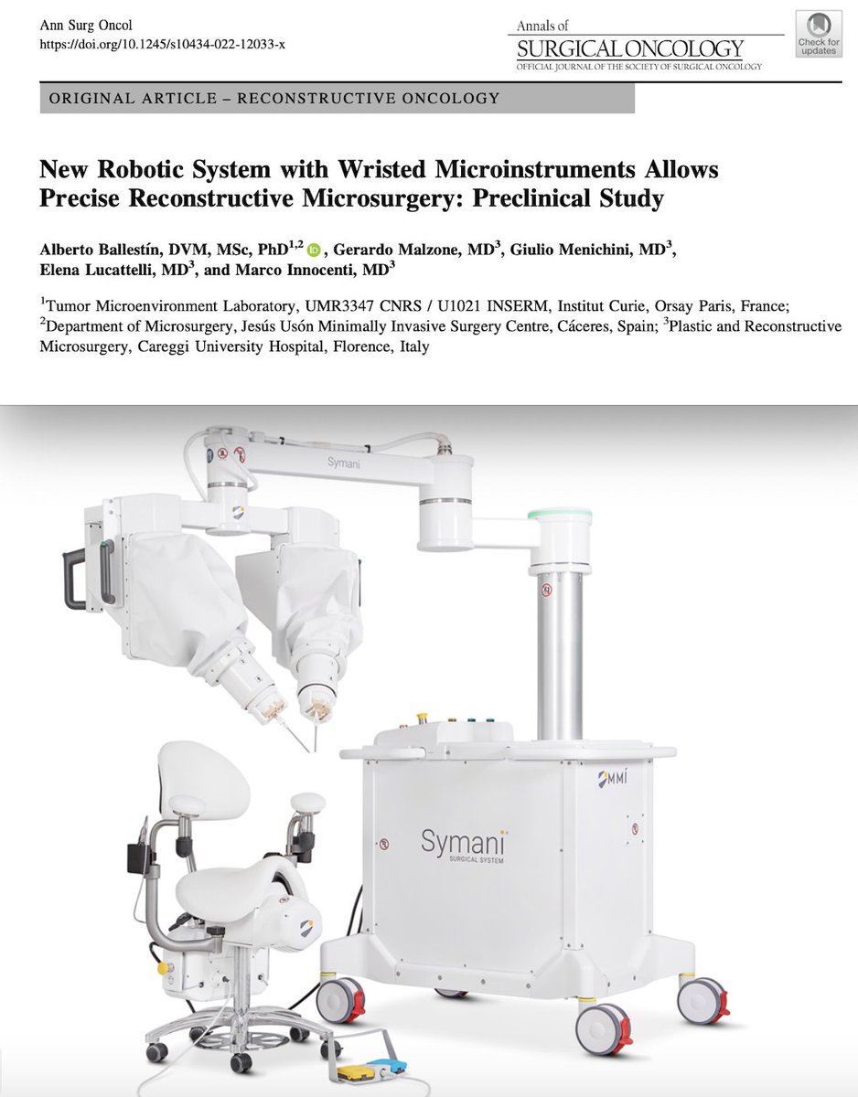 Are we living the beginning of the #robotic #microsurgery era?
May this come to change the surgical paradigm of some oncological reconstructions?
It a pleasure to share our last paper published by "Annals of Surgical Oncology" <a href="/AnnSurgOncol/">Annals of Surgical Oncology</a>:  link.springer.com/article/10.124…