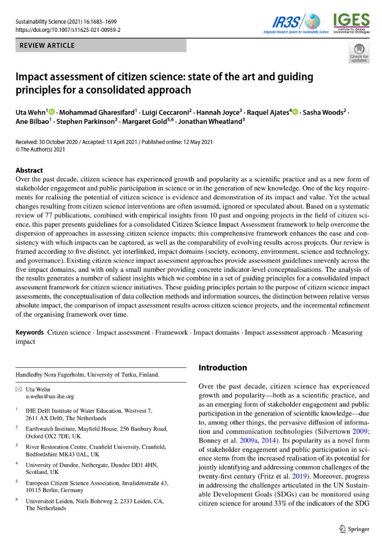 MICS project (@MICSproject) on Twitter photo 2022-06-28 10:43:58 ๐ขWe are delighted to announce that our paper on the state of the art of #impactassessment in #citizenscience has received the honorable mention award from Journal of Sustainability Science! ๐๐Find out why, and read the paper here: link.springer.com/article/10.100โฆ ๐ขWe are delighted to announce that our paper on the state of the art of #impactassessment in #citizenscience has received the honorable mention award from Journal of Sustainability Science! ๐๐Find out why, and read the paper here: link.springer.com/article/10.100โฆ