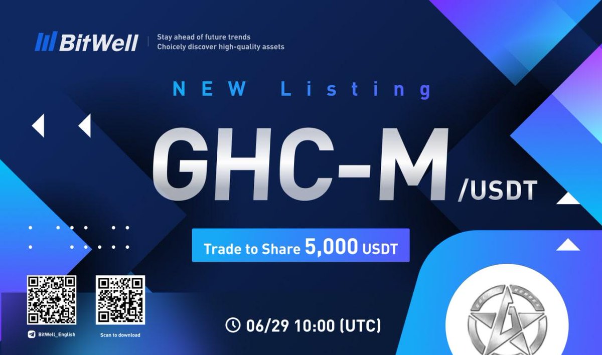 BitwellGlobal's tweet photo. 📢 $GHC/USDT will be listing as a spot trading pair at 10:00 on Jun 29 (UTC) @GalaxyHeroesGHC
  
💰 Trade to share 5,000 $USDT
👉Details: https://t.co/C5M48GpQtT

#GalaxyHeroes  #GHC #BitWell #GalaxyHeroes #GameFi #Bitcoin #cryptotrading #cryptocurrency #Blockchain #Giveaway https://t.co/uRS2On94bU