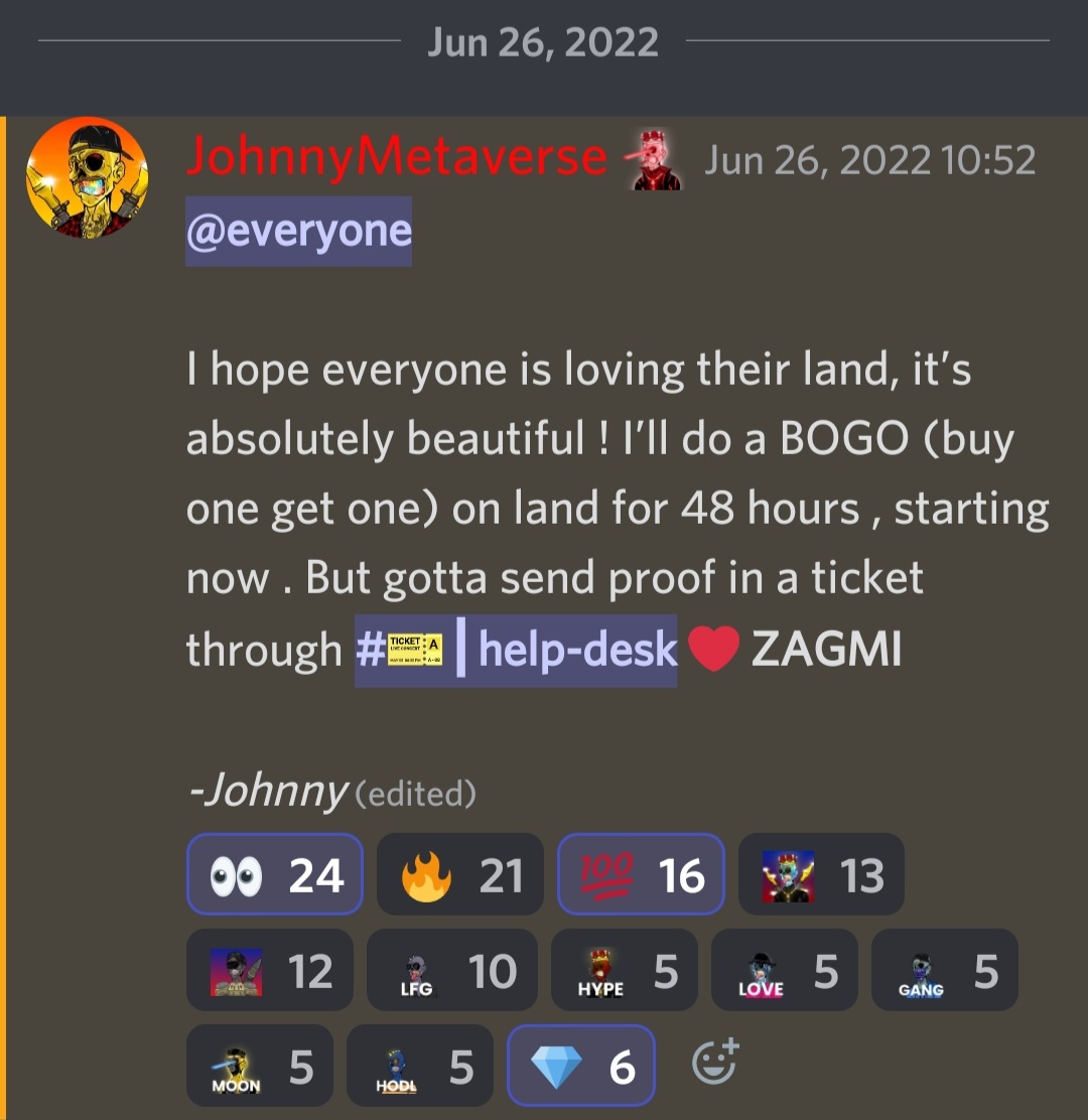 BOGO ends in about 4 hours (according the official Discord announcement, screenshot below). Buy one get one free while you can! Metaverse land! <a href="/bzombiesc/">bzc 🧟‍♀️</a> #bzcarmy #Metaverse #metaversegame  #p2e #NFTs #ZAGMI