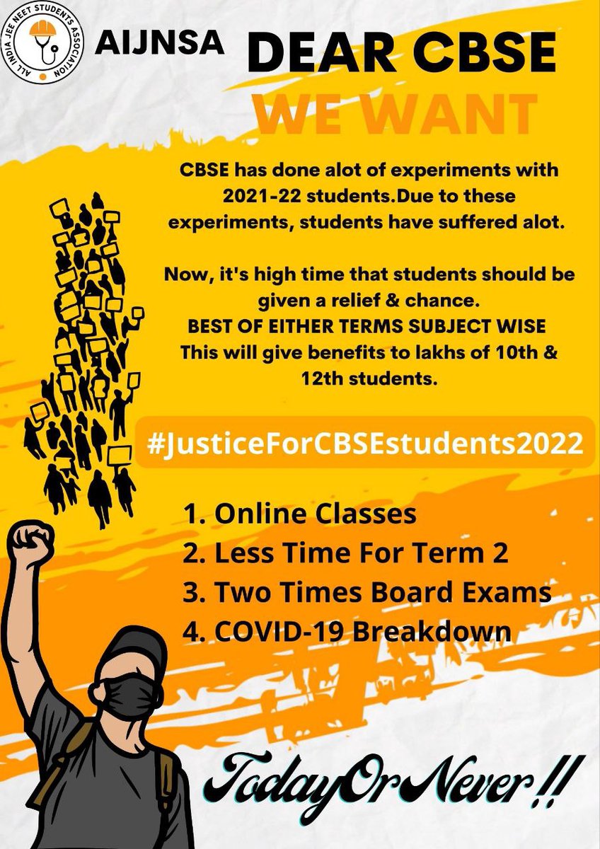 AIJNSA_official's tweet photo. Lack of interaction and doubt-solving with teachers in schools, colleges&amp; coaching institutes has left many students in doubting themselves and frustrations. BoET Subject wise will be the best option to save lakhs of lives from ruining dow. #JUSTICEForCBSEstudents2022 https://t.co/qXc0saIMGo