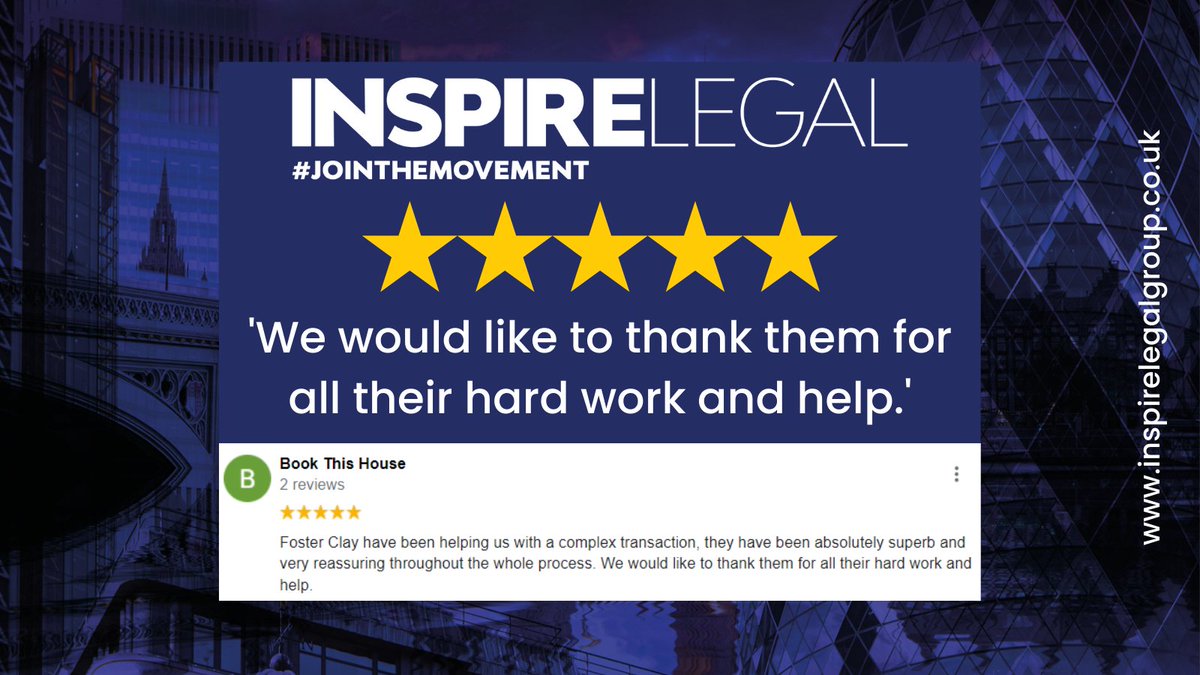 5 stars from a 5-star client! 

If you're going through a complex transaction and could use the help of our experts, email info@inspirelegalgroup.co.uk. 

#lawfirm #lawyers #solicitor #solicitors