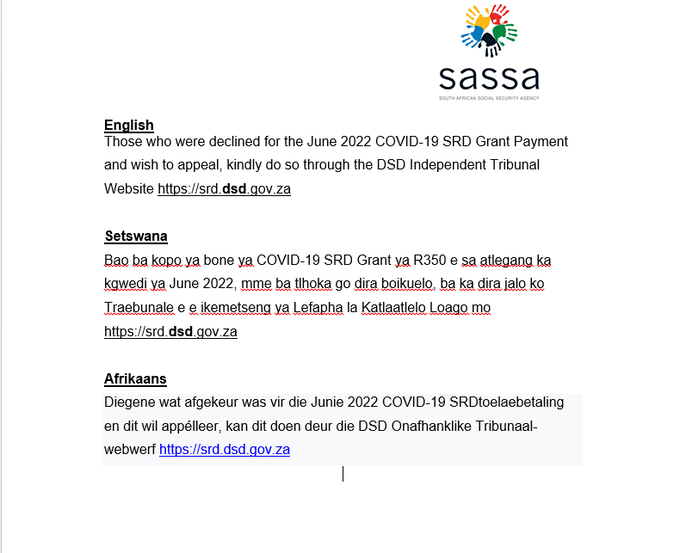 How to appeal for June 2022 SASSA SRD grant
