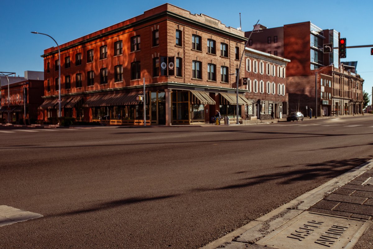 The sauntering, swaggering, fizzy light of a Sunday morning near the solstice at latitude 53, Jasper Avenue, Edmonton. 

#yeg #edmonton #exploreEdmonton #edmontonphotography