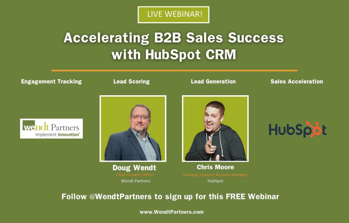 WendtPartners's tweet image. Learn about sales acceleration and how @HubSpot can help your B2B business grow in a live webinar. Stay Tuned! #Webinar #HubspotPartner #HubSpotAgencyPartner #SalesAcceleration