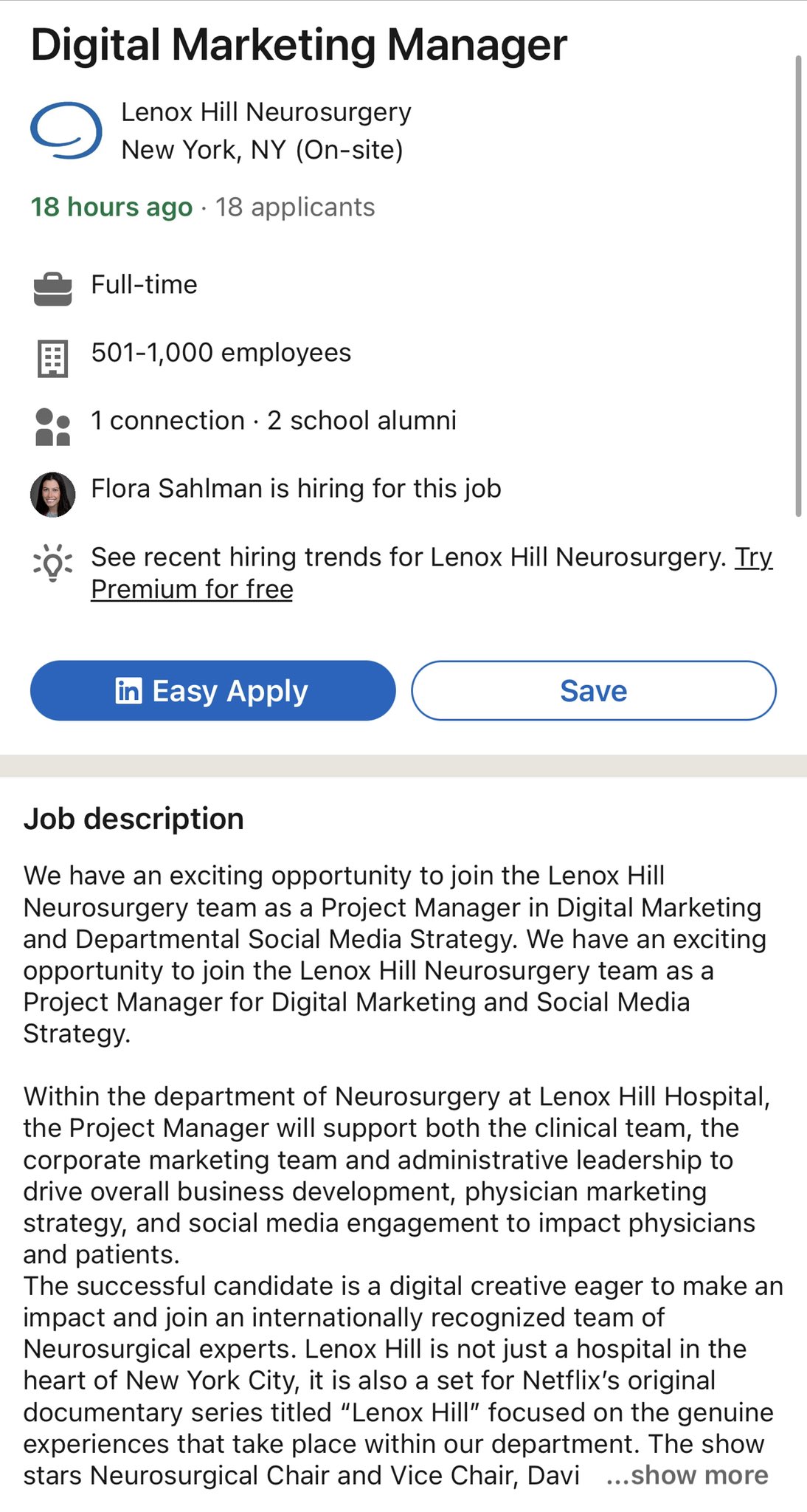 John Boockvar on Twitter: "We have an exciting opportunity to join the  Lenox Hill Neurosurgery team as a Project Manager for Digital Marketing,  Social Media Strategy, and Medical Education Events.  https://t.co/bpcgimEgXY @LenoxNeurosurg @