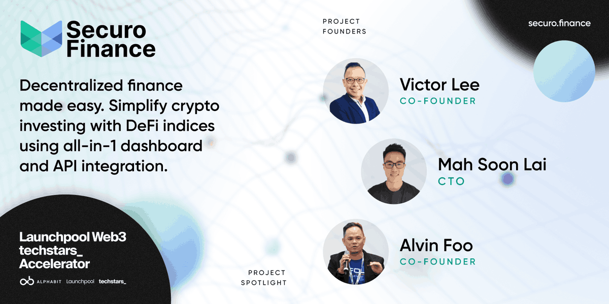 Meet @SecuroFinance, which is simplifying #DeFi for investors using indices &amp; an easy-to-use dashboard. 

Join us, <a href="/alphabitltd/">Alphabit Capital</a> &amp; <a href="/LaunchPoolXYZ/">Launchpool ($LPOOL 💙,🧡)</a> at <a href="/Techstars/">Techstars</a> #DemoDay on 6/30 to learn more &amp; watch all our #Web3 founders pitch

RSVP for virtual Demo Day: tsta.rs/2J9i50JJq0T