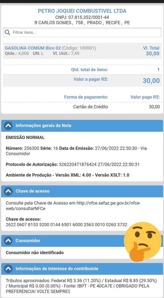 Alguém poderia explicar isso? 
@govbr @ASachsida @JusticaGovBR
@MinAMendonca @MinCidadania @tcepe @TCUoficial @sefazpernambuco

@governodepe @AlepeOficial 
@coronelfeitosa @renatoantunespe
@clarissatercio 
Imposto
Federal R$ 3,36 (11,20%)
Estadual R$ 8,85 (29,50%)
#Recife