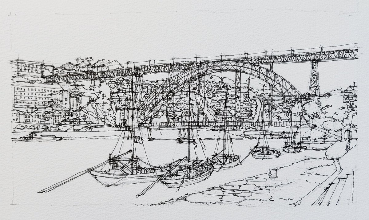 gggeraldoddd's tweet photo. @betepacheco_ Sketch do Porto (PT) a partir de Vila Nova de Gaia, 2019. Caneta sobre papel. Quando tenho tempo nas viagens, faço no lugar. Este foi olhando pra foto. https://t.co/KpYUrdofqA