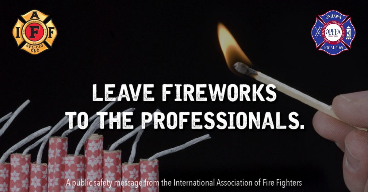 This Canada Day Oshawa FireFighters remind everyone that the best way to enjoy fireworks is to watch a professional show. 

Click the link for <a href="/oshawacity/">City of Oshawa</a> #Canada information including the fireworks show. oshawa.ca/things-to-do/c…
<a href="/opffa/">OPFFA</a> <a href="/IAFFCanada/">IAFF Canada Fire Fighters - Pompiers AIP Canada</a> <a href="/OshawaFire/">Oshawa Fire Services</a>