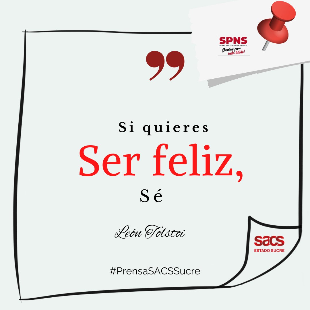 #LaFrase 
Esta frase aparentemente inconclusa de León Tolstoi encierra una gran verdad: si quieres ser feliz, simplemente sé.

¡Feliz martes!

#JuntosPorCadaLatido
#PrensaSACSSucre