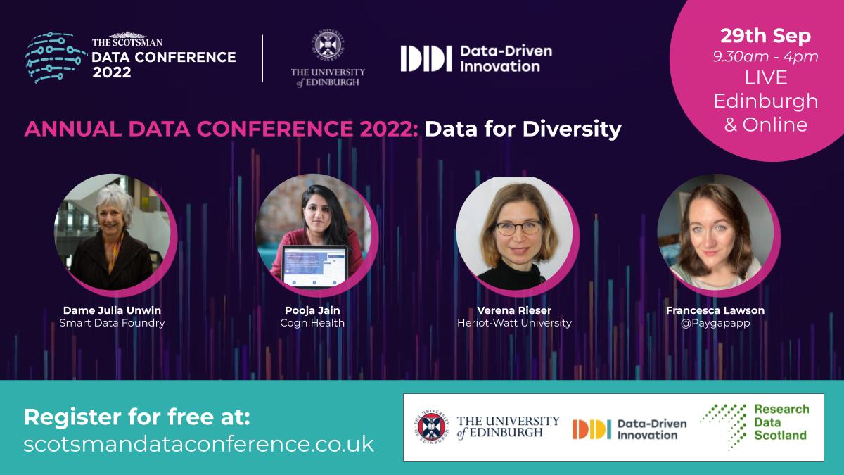 ScotsmanDebate's tweet image. Our #ScotsmanData22 #DataDiversity conference speaker line up just keeps getting better: @PayGapApp @franwritescopy @HeriotWattUni @SmartDataFdry @Cogni_Health @pooja_psj

Book your free place today 👉scotsmandataconference.co.uk/agenda/

@RDS_Scotland @DataCapitalEd