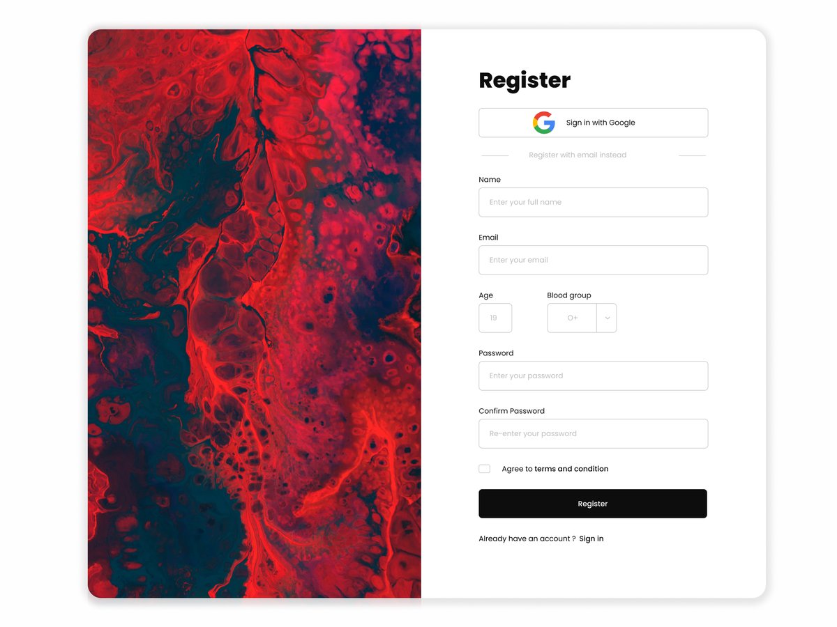 Register page for blood donation camp . #dailyuichallenge #dailyui #001. Any suggestions is welcomed.
