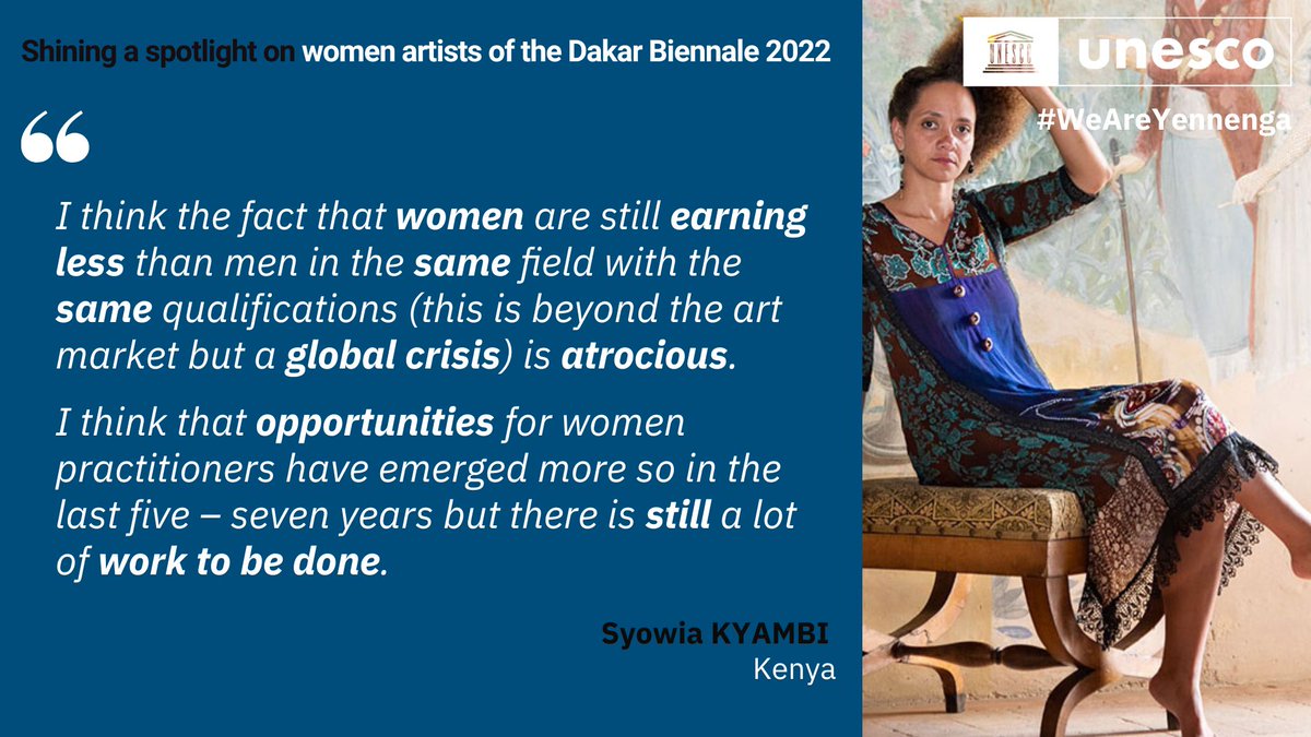 UNESCO_Dakar's tweet photo. 🔆 Shining a spotlight on women #artists of the #DakArt2022 - Lumières sur les créatrices de la #BiennaleDeDakar🔆
🖌️ Syowia KYAMBI #Kenya🇰🇪 👉 https://t.co/ya5ni3msys
📢#Women artists speak out!
Les créatrices prennent la parole !
#WeAreYennenga #INDAFFA #SupportCreativity https://t.co/SffaKBgXtv