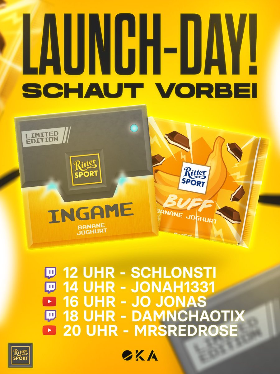 Wow we are speechless! What can you say as a young company, when you launch a limited edition with Ritter Sport called “Ingame”?
 
The limited edition launched today and will be accompanied by a 10-hour streaming event with 5 OKA content creators.
 
#rittersportingame
#GOKA 🔲