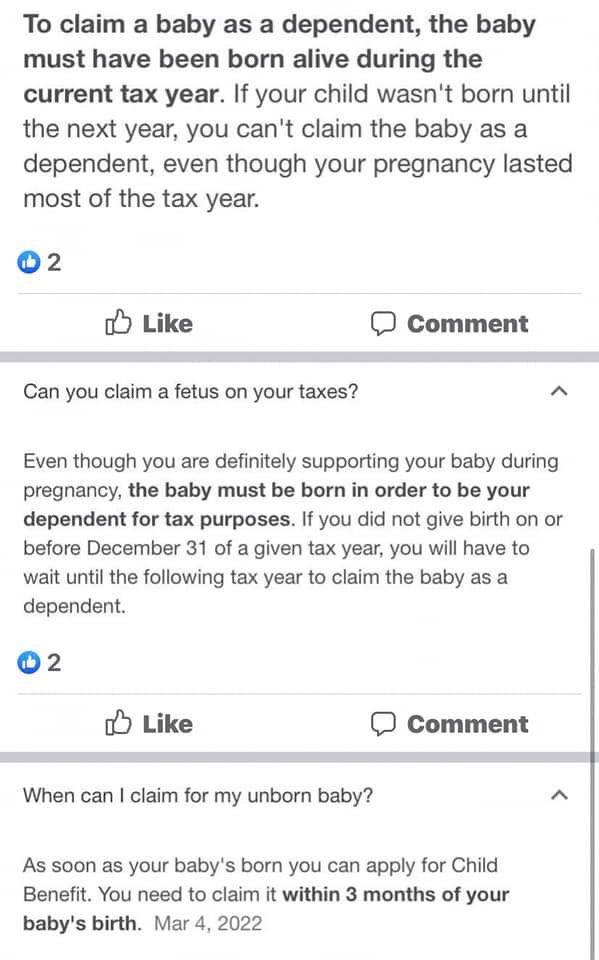 sngrbean's tweet photo. Food for thought.- The reason why you can’t claim an unborn child on your taxes is because the government says it isn’t a person. - read that again… https://t.co/bKBBlrOkOu