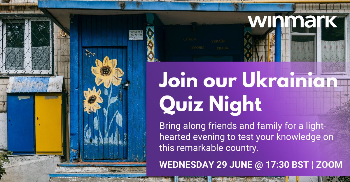 Images of #Ukraine dominate the headlines daily but how much do you really know about this impressive country, its history and its people? Join us tomorrow, 29th June 17:30-18:30 BST for an entertaining #virtualquiz. Register here: www2.winmarkglobal.com/l/218562/2022-… #quiznight #bringafriend