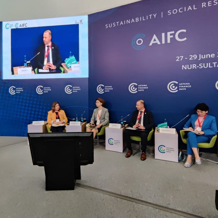At the @AstanaFinDays organized by <a href="/AIFC_KZ/">AIFC</a>, <a href="/vvremis/">Vitalie Vremis</a> stressed the importance of engaging the private sector in green, just post-epidemic recovery and aligning its activities and investment strategies with #Agenda2030 #ForPeopleForPlanet.