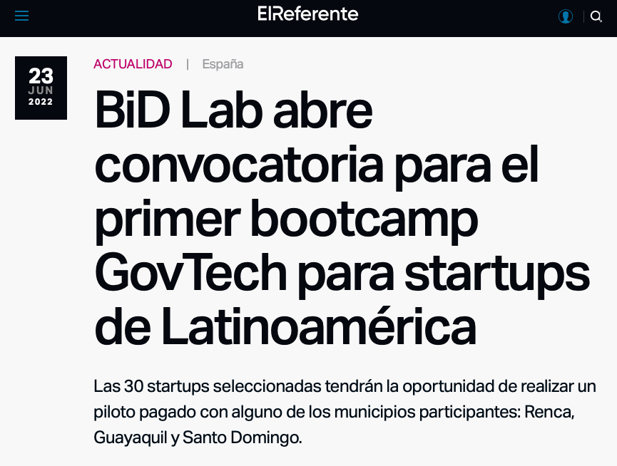 GovTechLATAM (@govtechlatam) on Twitter photo <a href="/ElReferente/">El Referente</a> publica la convocatoria para el #Bootcampgovtech, que entra en su última semana para recibir solicitudes.
Lee el artículo completo en elreferente.es/actualidad/bid… <a href="/ElReferente/">El Referente</a> publica la convocatoria para el #Bootcampgovtech, que entra en su última semana para recibir solicitudes.
Lee el artículo completo en elreferente.es/actualidad/bid…